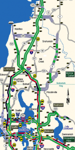 Just a solid line of black from Lynnwood to Seattle on the WSDOT map.