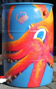 Red Octopus rain barrel
